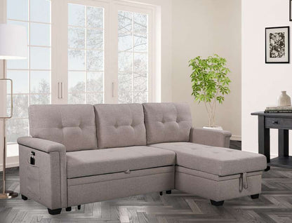 Lilola Home - Nathan Light Gray Reversible Sleeper Sectional Sofa with Storage Chaise, USB Charging Ports and Pocket - 881380 veiw 6