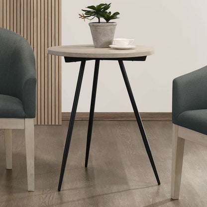 Lilola Home Neroli Oak White 24in Contemporary Round Side Table with Black Metal Base - 98501 veiw 1