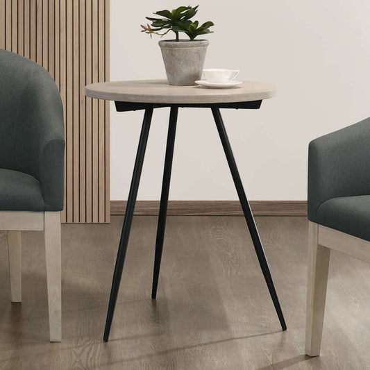 Lilola Home Neroli Oak White 24in Contemporary Round Side Table with Black Metal Base - 98501 veiw 1