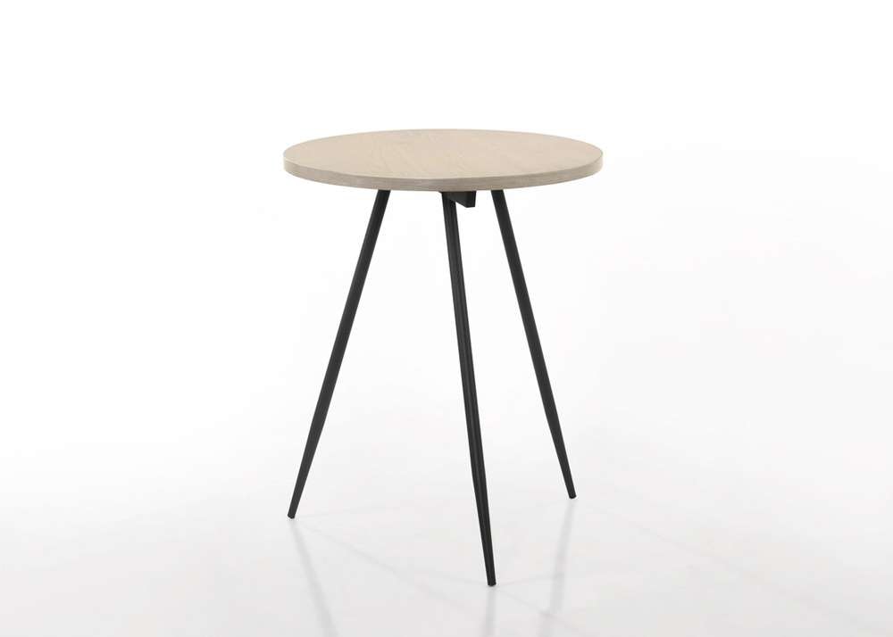 Lilola Home Neroli Oak White 24in Contemporary Round Side Table with Black Metal Base - 98501 veiw 2