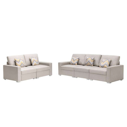 Lilola Home - Nolan Beige Linen Fabric Sofa and Loveseat Living Room Set with Pillows and Interchangeable Legs - 89420-10 veiw 1