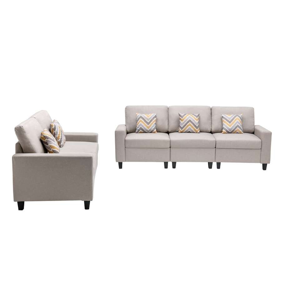 Lilola Home - Nolan Beige Linen Fabric Sofa and Loveseat Living Room Set with Pillows and Interchangeable Legs - 89420-10 veiw 2
