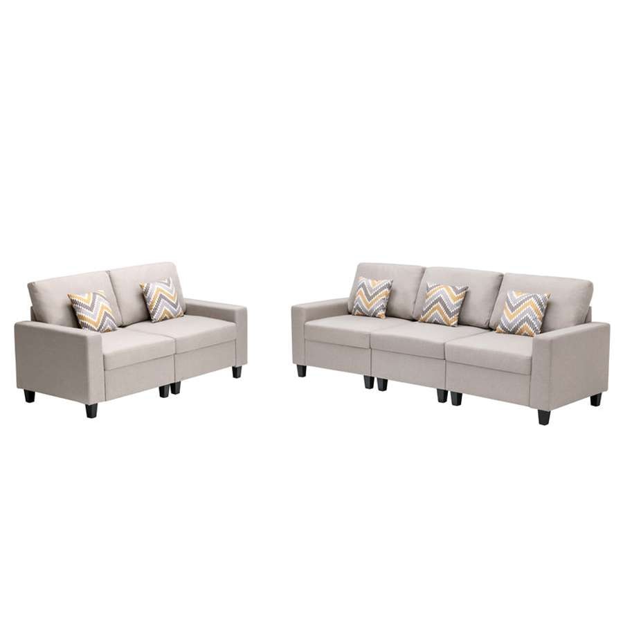 Lilola Home - Nolan Beige Linen Fabric Sofa and Loveseat Living Room Set with Pillows and Interchangeable Legs - 89420-10 veiw 3