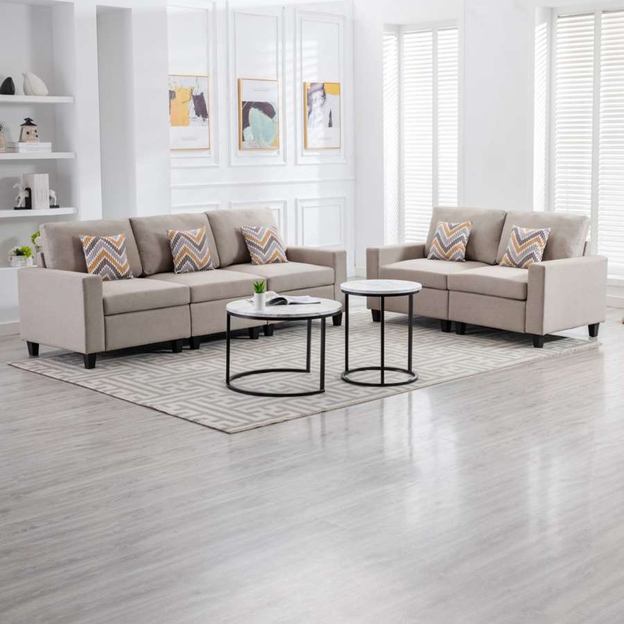 Lilola Home - Nolan Beige Linen Fabric Sofa and Loveseat Living Room Set with Pillows and Interchangeable Legs - 89420-10 veiw 4