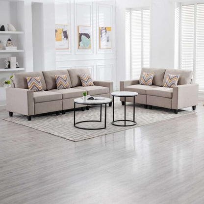 Lilola Home - Nolan Beige Linen Fabric Sofa and Loveseat Living Room Set with Pillows and Interchangeable Legs - 89420-10 veiw 4