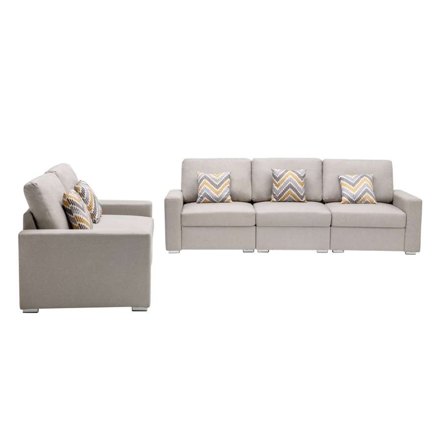 Lilola Home - Nolan Beige Linen Fabric Sofa and Loveseat Living Room Set with Pillows and Interchangeable Legs - 89420-10 veiw 5