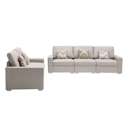 Lilola Home - Nolan Beige Linen Fabric Sofa and Loveseat Living Room Set with Pillows and Interchangeable Legs - 89420-10 veiw 5