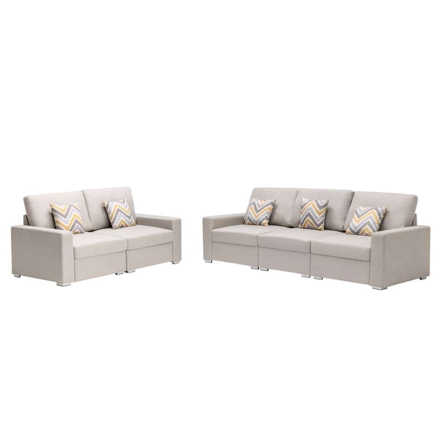 Lilola Home - Nolan Beige Linen Fabric Sofa and Loveseat Living Room Set with Pillows and Interchangeable Legs - 89420-10 veiw 6