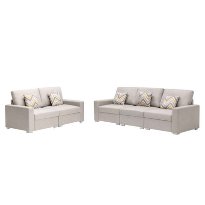 Lilola Home - Nolan Beige Linen Fabric Sofa and Loveseat Living Room Set with Pillows and Interchangeable Legs - 89420-10 veiw 6