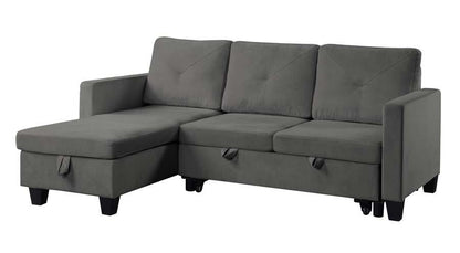 Lilola Home - Nova Dark Gray Velvet Reversible Sleeper Sectional Sofa with Storage Chaise - 89332DG veiw 1