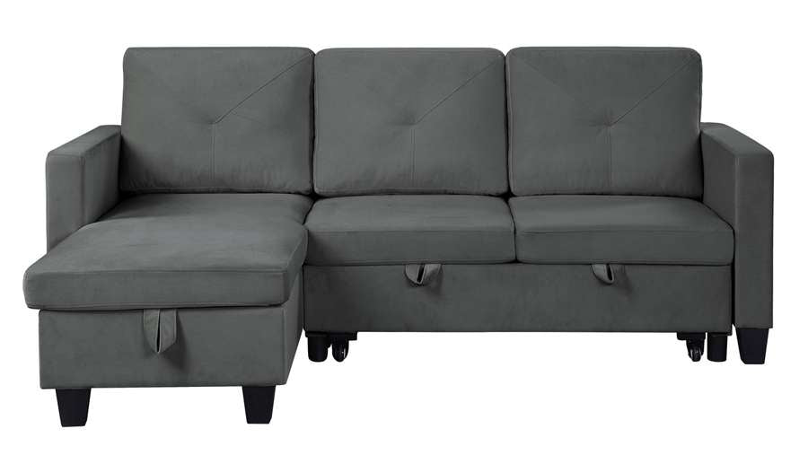 Lilola Home - Nova Dark Gray Velvet Reversible Sleeper Sectional Sofa with Storage Chaise - 89332DG veiw 3