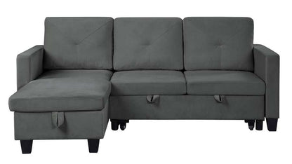 Lilola Home - Nova Dark Gray Velvet Reversible Sleeper Sectional Sofa with Storage Chaise - 89332DG veiw 3