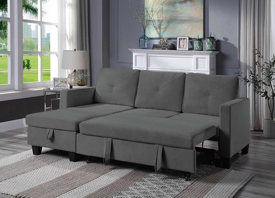 Lilola Home - Nova Dark Gray Velvet Reversible Sleeper Sectional Sofa with Storage Chaise - 89332DG veiw 4