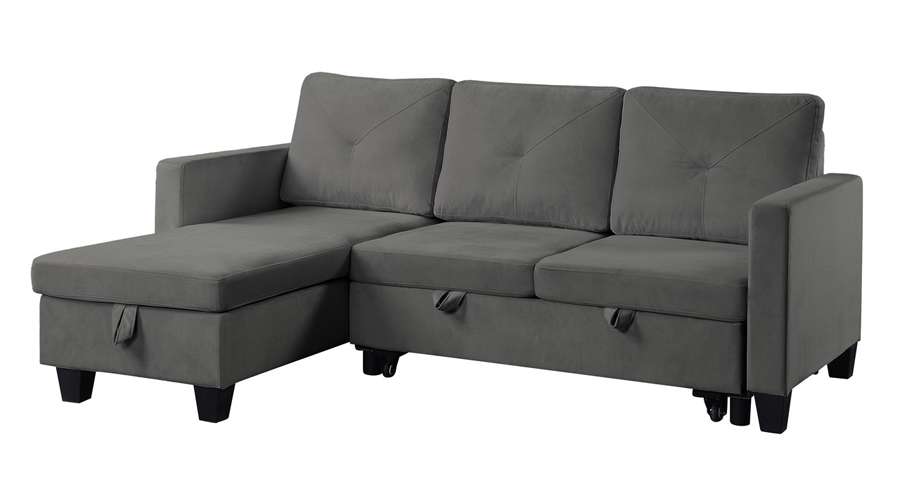 Lilola Home - Nova Dark Gray Velvet Reversible Sleeper Sectional Sofa with Storage Chaise - 89332DG veiw 5