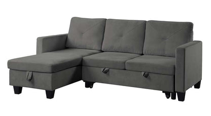 Lilola Home - Nova Dark Gray Velvet Reversible Sleeper Sectional Sofa with Storage Chaise - 89332DG veiw 5