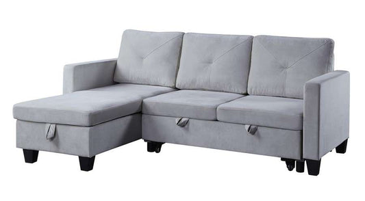 Lilola Home - Nova Light Gray Velvet Reversible Sleeper Sectional Sofa with Storage Chaise - 89332LG veiw 1