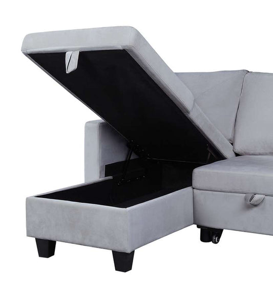 Lilola Home - Nova Light Gray Velvet Reversible Sleeper Sectional Sofa with Storage Chaise - 89332LG veiw 2