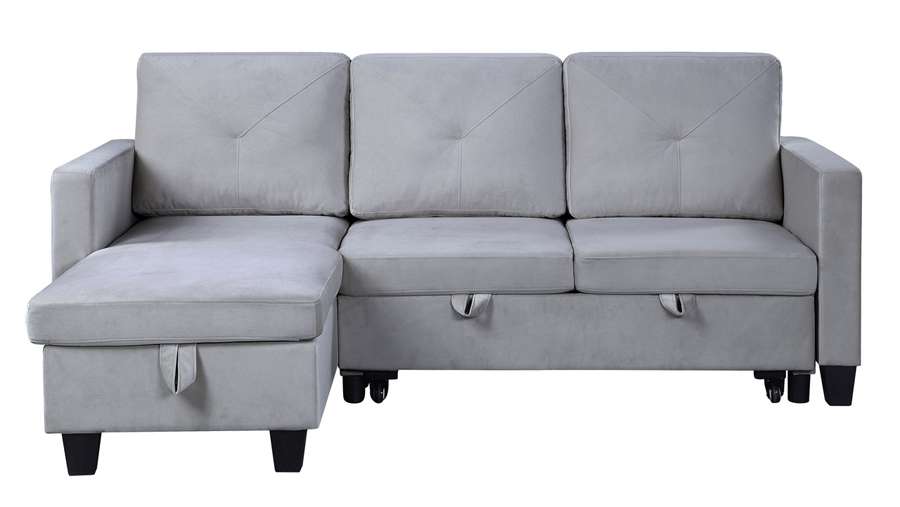 Lilola Home - Nova Light Gray Velvet Reversible Sleeper Sectional Sofa with Storage Chaise - 89332LG veiw 3