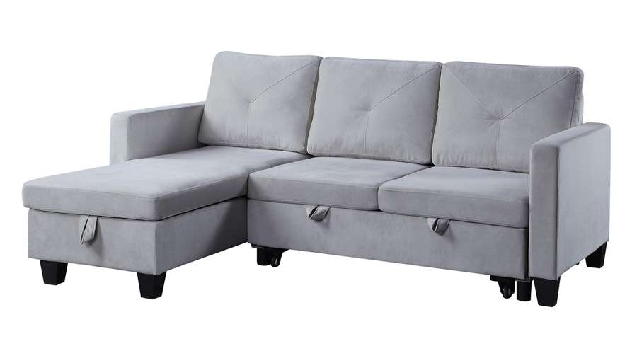Lilola Home - Nova Light Gray Velvet Reversible Sleeper Sectional Sofa with Storage Chaise - 89332LG veiw 5