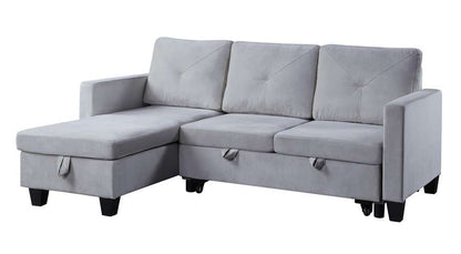 Lilola Home - Nova Light Gray Velvet Reversible Sleeper Sectional Sofa with Storage Chaise - 89332LG veiw 5