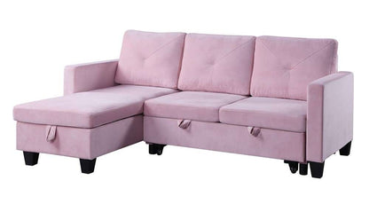 Lilola Home - Nova Pink Velvet Reversible Sleeper Sectional Sofa with Storage Chaise - 89332 veiw 1