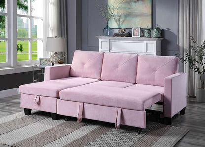 Lilola Home - Nova Pink Velvet Reversible Sleeper Sectional Sofa with Storage Chaise - 89332 veiw 2