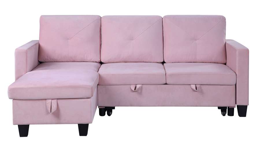 Lilola Home - Nova Pink Velvet Reversible Sleeper Sectional Sofa with Storage Chaise - 89332 veiw 3