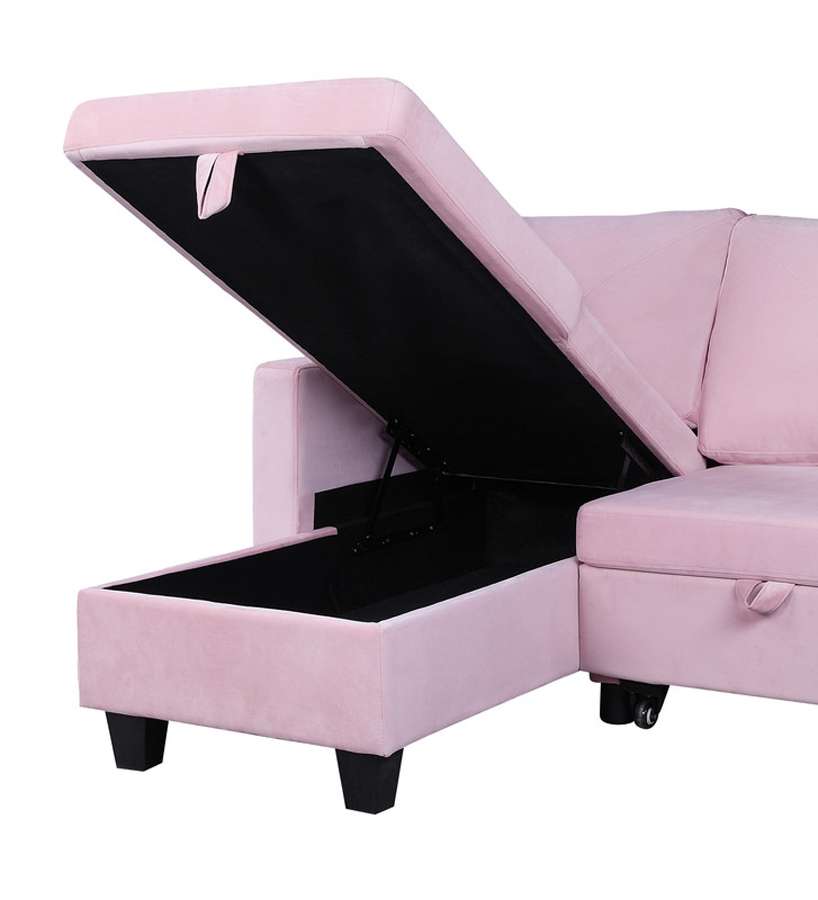 Lilola Home - Nova Pink Velvet Reversible Sleeper Sectional Sofa with Storage Chaise - 89332 veiw 4