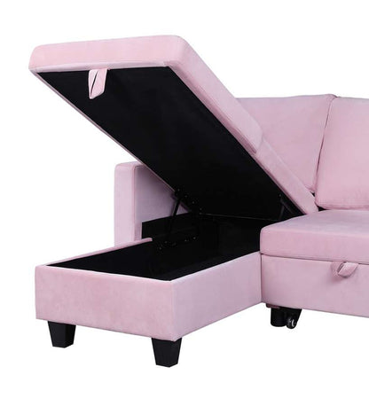Lilola Home - Nova Pink Velvet Reversible Sleeper Sectional Sofa with Storage Chaise - 89332 veiw 4