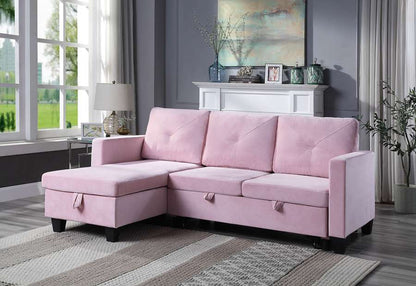 Lilola Home - Nova Pink Velvet Reversible Sleeper Sectional Sofa with Storage Chaise - 89332 veiw 5