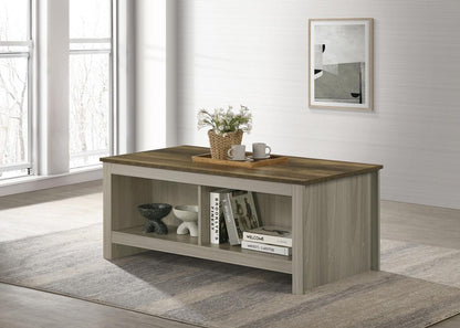 Lilola Home - Nyla 43inW Gray Oak Coffee Table with Open Shelves Front and Back-97018 veiw 5