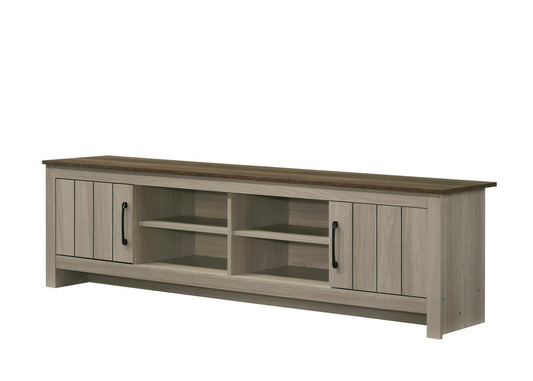 Lilola Home - Nyla 68.5inW Gray Oak TV Stand with Shelves and Cabinet Doors-97019 veiw 1