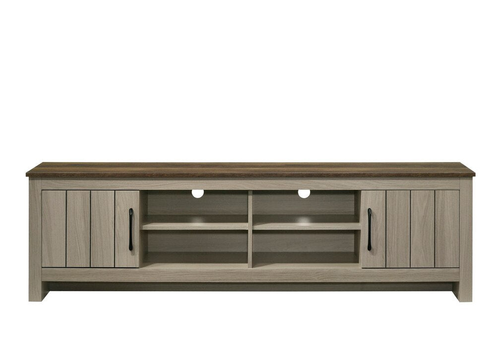 Lilola Home - Nyla 68.5inW Gray Oak TV Stand with Shelves and Cabinet Doors-97019 veiw 2