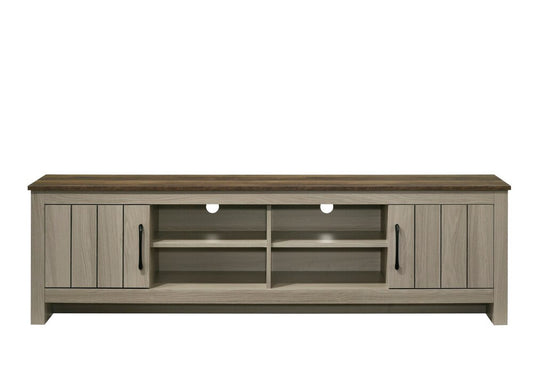 Lilola Home - Nyla 68.5inW Gray Oak TV Stand with Shelves and Cabinet Doors-97019 veiw 2