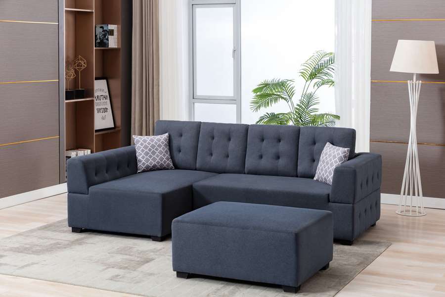 Lilola Home - Ordell Dark Gray Linen Fabric Sectional Sofa with Left Facing Chaise Ottoman and Pillows - 89718 veiw 5
