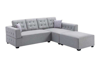 Lilola Home - Ordell Light Gray Linen Fabric Sectional Sofa with Right Facing Chaise Ottoman and Pillows - 89717LG veiw 1