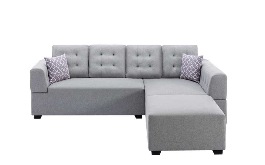 Lilola Home - Ordell Light Gray Linen Fabric Sectional Sofa with Right Facing Chaise Ottoman and Pillows - 89717LG veiw 3