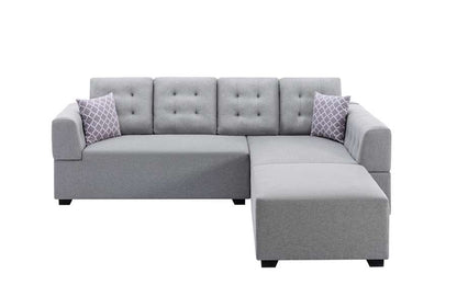 Lilola Home - Ordell Light Gray Linen Fabric Sectional Sofa with Right Facing Chaise Ottoman and Pillows - 89717LG veiw 3