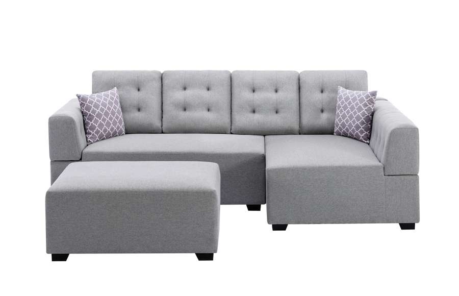Lilola Home - Ordell Light Gray Linen Fabric Sectional Sofa with Right Facing Chaise Ottoman and Pillows - 89717LG veiw 4