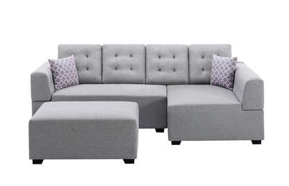 Lilola Home - Ordell Light Gray Linen Fabric Sectional Sofa with Right Facing Chaise Ottoman and Pillows - 89717LG veiw 4