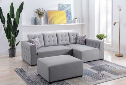 Lilola Home - Ordell Light Gray Linen Fabric Sectional Sofa with Right Facing Chaise Ottoman and Pillows - 89717LG veiw 5