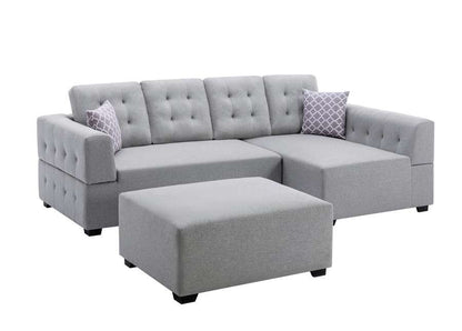 Lilola Home - Ordell Light Gray Linen Fabric Sectional Sofa with Right Facing Chaise Ottoman and Pillows - 89717LG veiw 6