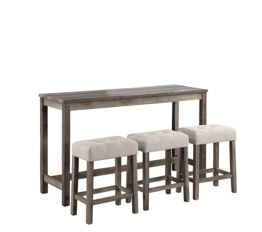 Lilola Home - Oriana Brown 4 Piece Counter Height 36in Pub Table Set with Tufted Creamy White Linen Stools - 30014 veiw 3