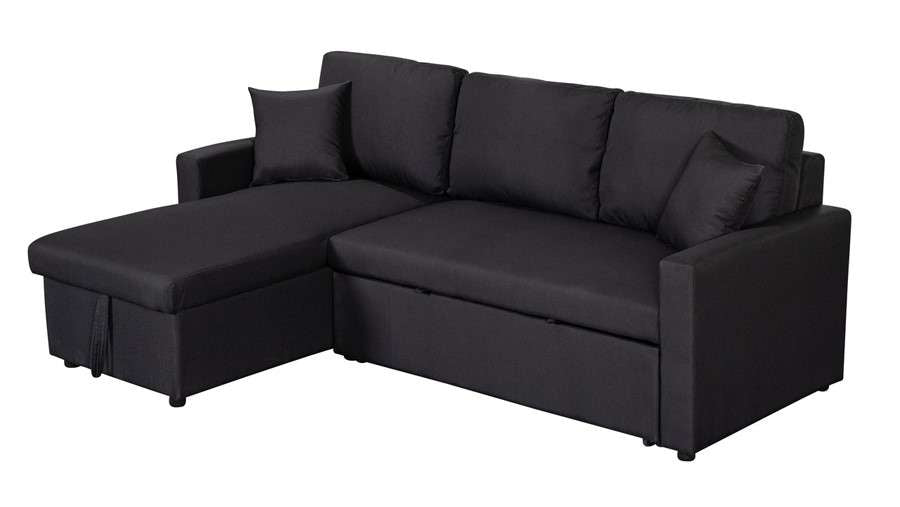 Lilola Home - Paisley Black Linen Fabric Reversible Sleeper Sectional Sofa with Storage Chaise  - 81410BK veiw 1