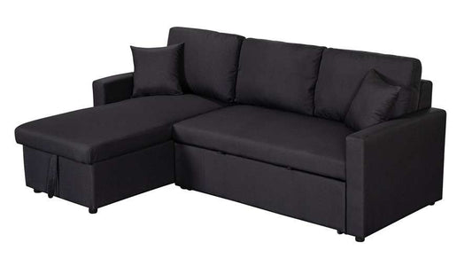 Lilola Home - Paisley Black Linen Fabric Reversible Sleeper Sectional Sofa with Storage Chaise  - 81410BK veiw 1