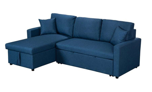 Lilola Home - Paisley Blue Linen Fabric Reversible Sleeper Sectional Sofa with Storage Chaise  - 81410BU veiw 1