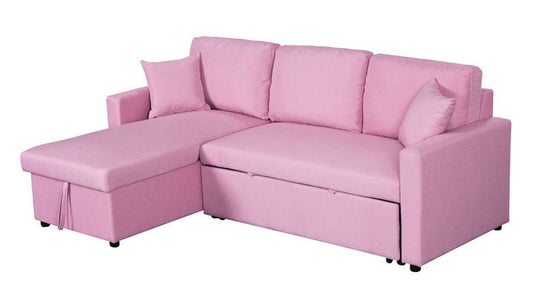 Lilola Home - Paisley Pink Linen Fabric Reversible Sleeper Sectional Sofa with Storage Chaise  - 81410PK veiw 1