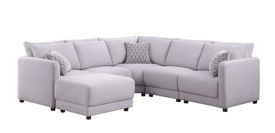 Lilola Home - Penelope Light Gray Linen Fabric Reversible L-Shape Sectional Sofa with Ottoman and Pillows - 89126-11A veiw 1