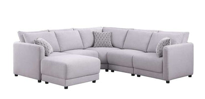 Lilola Home - Penelope Light Gray Linen Fabric Reversible L-Shape Sectional Sofa with Ottoman and Pillows - 89126-11A veiw 1