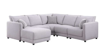 Lilola Home - Penelope Light Gray Linen Fabric Reversible L-Shape Sectional Sofa with Ottoman and Pillows - 89126-11A veiw 2